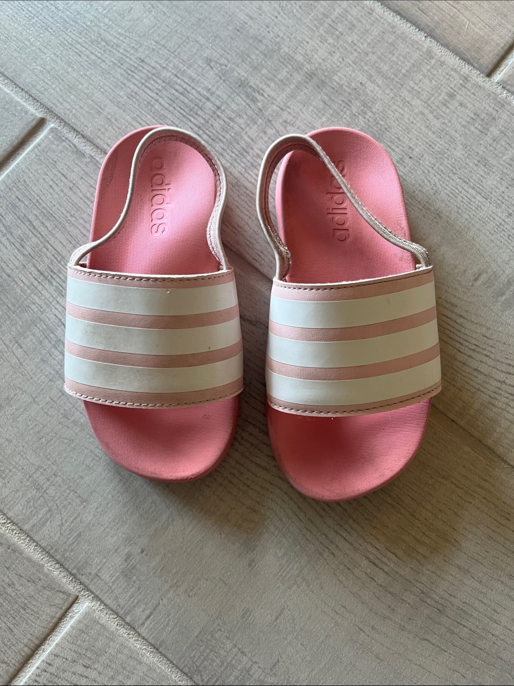 adidas Pink and White Stripe Slide Sandals